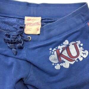 Victoria's Secret PINK Size M Kansas Jayhawks KU Sweatpants Joggers Blue